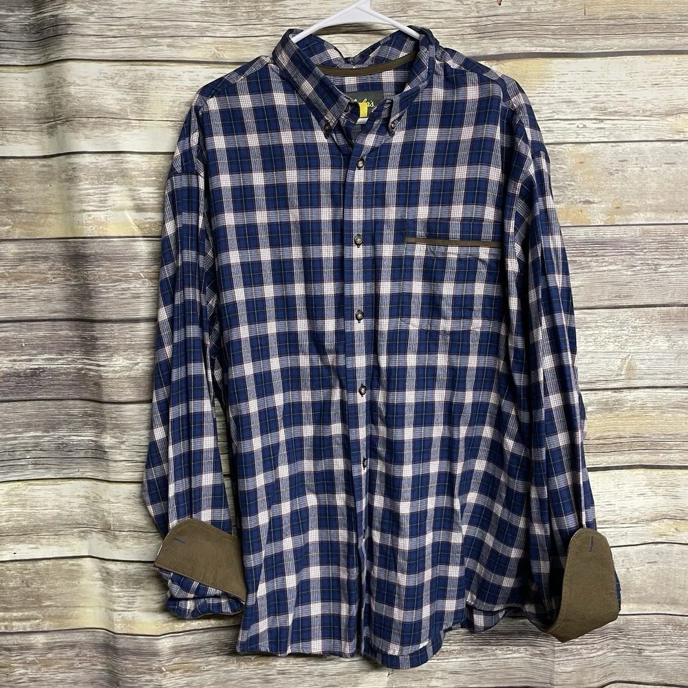 Cabela's Flip Cuff Button Down Shirt Men's 2XL Cotton Plaid Long‎ Sleeve Country